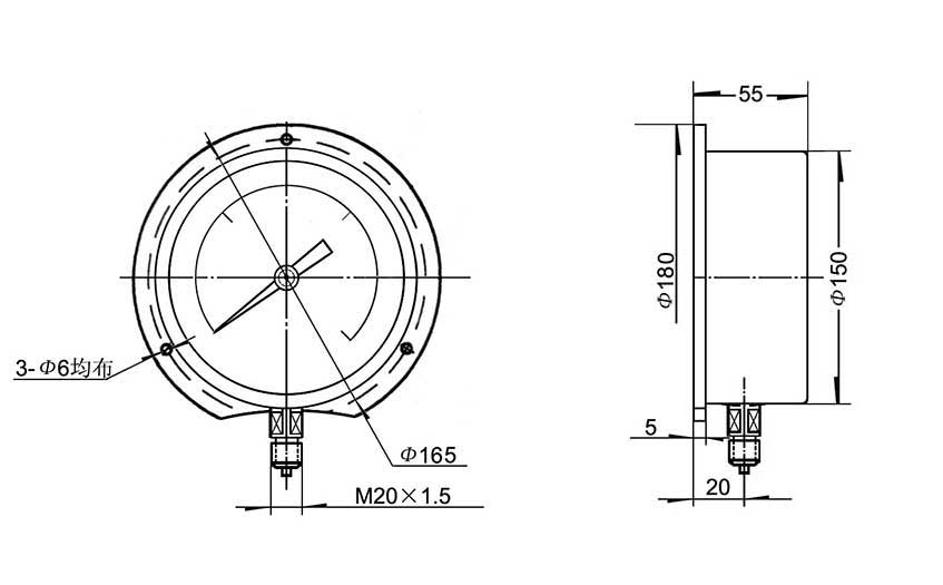 后帶邊精密壓力表尺寸